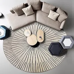 Export Quality Handmade Soft Woolen Round Carpets, Rugs for Living Room, Size- (5 X 5) Feet, Color-Black&White.-picture-28