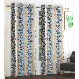 exporthub Blue Polyester Floral 8Ft Blackout Eyelet Door Curtains (Pack of 2)-picture-32