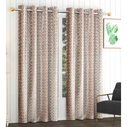 exporthub Brown Polyester Floral 8Ft Blackout Eyelet Door Curtains (Pack of 2)-picture-14