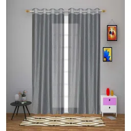 exporthub Grey Geometric Polyester 7 Ft Sheer Eyelet Door Curtains (Set of 2)-picture-34