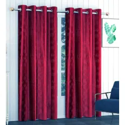 exporthub Maroon Floral Polyester 7 Ft Blackout Eyelet Door Curtains (Set of 2)-picture-21