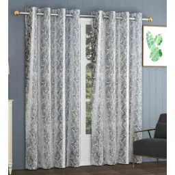 Grey Polyester Floral 5ft Blackout Eyelet Window Curtains (Pack of 2)-image-24