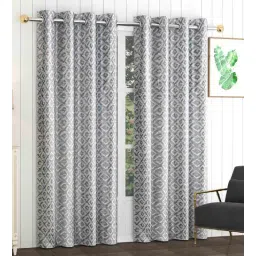Grey Polyester Floral 9Ft Blackout Eyelet Door Curtains (Pack of 2)-image-6