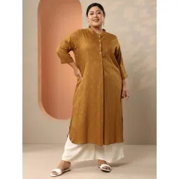 Extra Love By Libas Mustard Straight Fit Woven Design Plus Size Kurta-picture-13