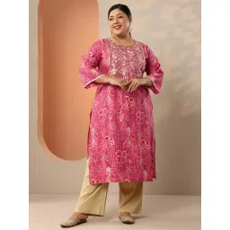 Extra Love By Libas Pink Straight Fit Embroidered Plus Size Kurta-picture-27