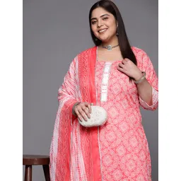 EXTRA LOVE BY LIBAS Plus Size Bandhani Printed Gotta Patti Pure Cotton Kurta Set-picture-32