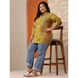 EXTRA LOVE BY LIBAS Plus Size Floral Printed Pleated Kurti image 1