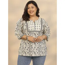 EXTRA LOVE BY LIBAS Plus Size Paisley Printed Round Neck Straight Kurti-picture-33