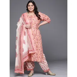 EXTRA LOVE BY LIBAS Women Floral Cotton Kurta with Salwar & With Dupatta-picture-32