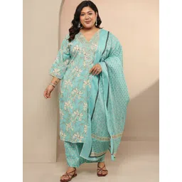 EXTRA LOVE BY LIBAS Women Floral Printed Regular Thread Work Kurta with Trousers & With Dupatta-picture-23