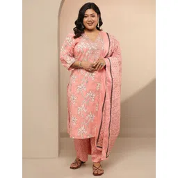 EXTRA LOVE BY LIBAS Women Floral Printed Regular Thread Work Kurta with Trousers & With Dupatta-picture-21