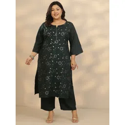 EXTRA LOVE BY LIBAS Women Plus Size Floral Embroidered Fusion Straight Kurta-picture-34