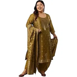 extra love by libas Woven Design Silk Blend Straight Kurta with Trousers and Dupatta-picture-33