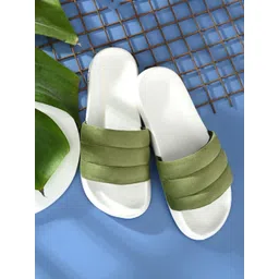 EXTRIMOS Men Green & White Solid Sliders-picture-21