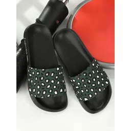 EXTRIMOS Men Olive Green & Black Printed Sliders-picture-14