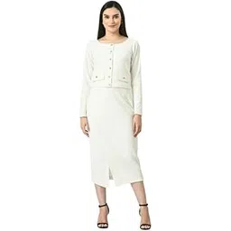 exude Invincible Crop Blazer Top with Front Slit Midi Skirt Co-ord Set-picture-31