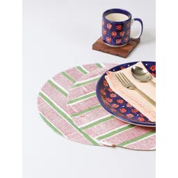 Eyaas 2-Pcs Red & Green Striped Cotton Table Placemats-picture-22