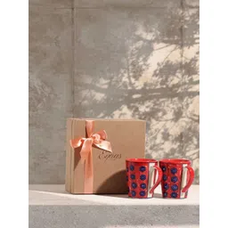 Eyaas Blue & Red Printed Ceramic Microwave Safe 2 Pieces Mugs - 300 Ml-picture-30