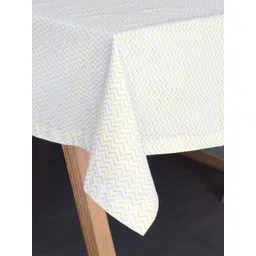 Eyaas White & Yellow Geometric Printed Cotton 6-Seater Table Cover image 2