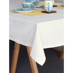 Eyaas White & Yellow Geometric Printed Cotton 6-Seater Table Cover image 1