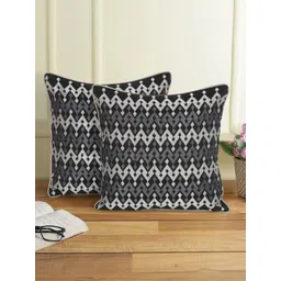 eyda Grey & Beige 2 Pieces Geometric Printed Square Cushion Covers-image-6