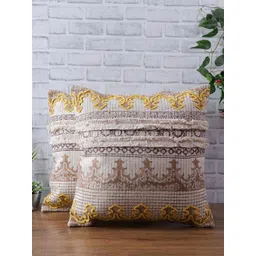 eyda Set Of 2 Off White & Yellow Ethnic Motifs Square Cushion Covers-picture-12