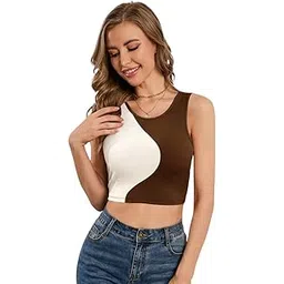 eyebogler Womens Colorblocked Round Neck with Cut Panel on Front Croptop-picture-10
