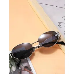 EYMEN I Unisex Full Rim Polarised and UV Protected Oval Sunglasses Oval@Silver_Black-picture-15