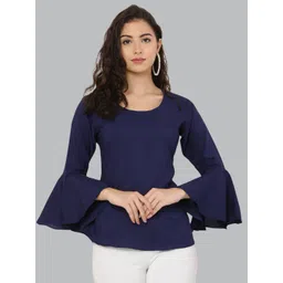 EZIS FASHION Navy Blue Solid Crepe Top-picture-30