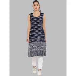 EZIS FASHION Women Navy Blue Geometric Block Print Kurta-picture-30