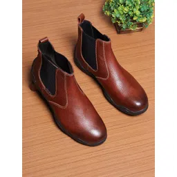 EZOK Men Tan Textured Leather Chelsea Boots-picture-21