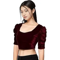 ezstall Readymade Blouse for Women | Shiny Velvet Puff Sleeves Stylish Outfit-picture-26