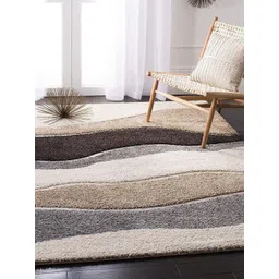 F & B RUGS Beige & Grey Striped Anti Skid Shaggy Carpet-picture-13