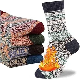 f fashiol.com Fashiol Winter Wear Thick Thermal Inner Woolen Snow Socks For Heavy Cold Warm Stretchable Printed Kashmiri Socks For Women and Men-picture-27