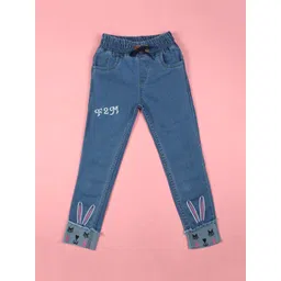 F2M Boys Blue Slim Fit High-Rise Embroidered Cuffed Hem Cotton Jeans-picture-31