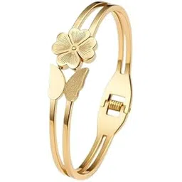 faagun Gold-Plated Floral Heart Design Women’s Bracelet | Adjustable Fashion Bangle for Girls & Women | Lightweight Daily Jewelry Gift-picture-43
