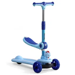 fab n funky 2-in-1 Kids 3 Wheel Scooter with Foldable Seat & LED Wheels - Blue| Adjustable Height| Music| Lean-to-Steer| Toy for 3 to 10 Yrs Boys & Girls| Sport Gift| Physical Activity-picture-18