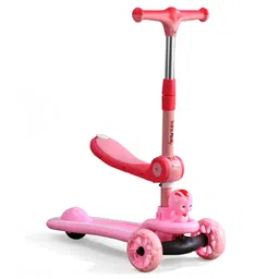fab n funky 2-in-1 Kids 3 Wheel Scooter with Foldable Seat & LED Wheels - Pink| Adjustable Height| Music| Lean-to-Steer| Toy for 3 to 10 Yrs Boys & Girls| Sport Gift| Physical Activity-picture-17
