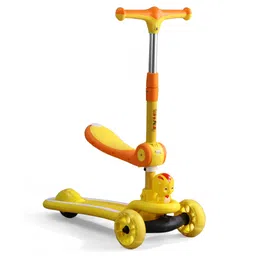 fab n funky 2-in-1 Kids 3 Wheel Scooter with Foldable Seat & LED Wheels - Yellow| Adjustable Height| Music| Lean-to-Steer| Toy for 3 to 10 Yrs Boys & Girls| Sport Gift| Physical Activity-picture-15
