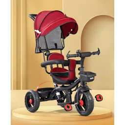 fab n funky 3 in 1 Tricycle Plug & Play with Tricycle with Canopy Plug N Play Kids Baby Tricycle with Parental Control Cushion seat and Safety Guard Rail - Maroon-picture-12
