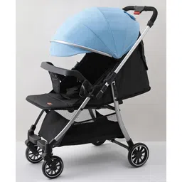 fab n funky Baby Stroller Pram for Travel Foldable Compact with Reversible Handle Adjustable Backrest & Canopy - Blue & Black-picture-18