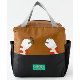 fab n funky Cat Paw Insulated Lunch Bag for Kids - Black & Brown| Thermal School Tiffin Bag| Lightweight Food Carry Bag with Handles for Boys & Girls-picture-21