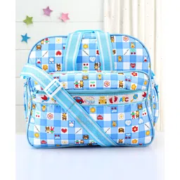 fab n funky Diaper Bag Multipurpose Happy Day Square Print With PVC Fabric- Blue-picture-26