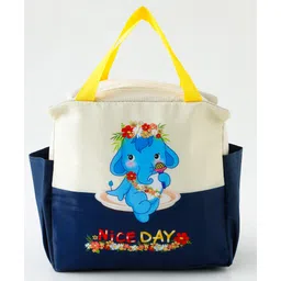 fab n funky Elephant Insulated Lunch Bag for Kids - Blue & Beige| Thermal School Tiffin Bag| Lightweight Food Carry Bag with Handles for Boys & Girls-picture-24