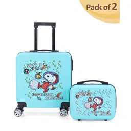 fab n funky Kids Travel Luggage Snoopy Print With Carry-On Luggage & Wheels Pack of 2 Blue - 15 Inches-picture-18