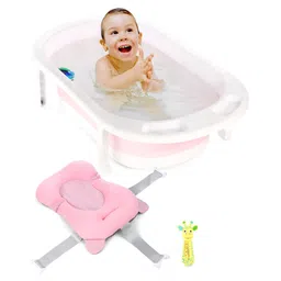 fab n funky Medium Size Folding Baby Bath Tub with Drain Plug - Pink-picture-15