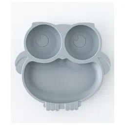fab n funky Owl-Shaped Baby Silicone Suction Plate - Grey| Section Plate| 100% Food Grade| BPA-Free| Odor & Stain Resistant| Microwave & Dishwasher Safe| Self-Feeding Plate for Toddler & Kids-picture-19