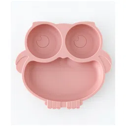 fab n funky Owl-Shaped Baby Silicone Suction Plate - Light Pink| Section Plate| 100% Food Grade| BPA-Free| Odor & Stain Resistant| Microwave & Dishwasher Safe| Self-Feeding Plate for Toddler & Kids-picture-32