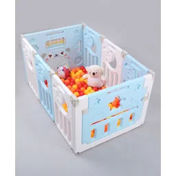 fab n funky Playard Playpen for Kids Smart Folding & Portable design Baby Activity with Safety Lock Play Gate Fence for Kids Toddlers Indoor Activity- Blue & White-picture-33