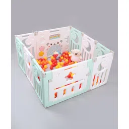 fab n funky Playard Playpen for Kids Smart Folding & Portable design Baby Activity with Safety Lock Play Gate Fence for Kids Toddlers Indoor Activity- Green & White-picture-37